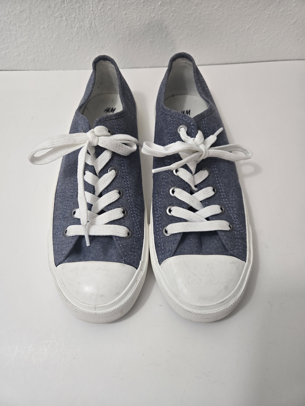H&M Navy Canvas Low-Top Sneakers with White Accents